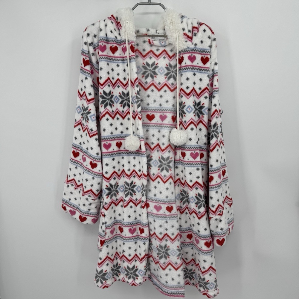 PJ Salvage Ivory Plush Hearts/Fair Isle Velour Robe Size L Large NWT